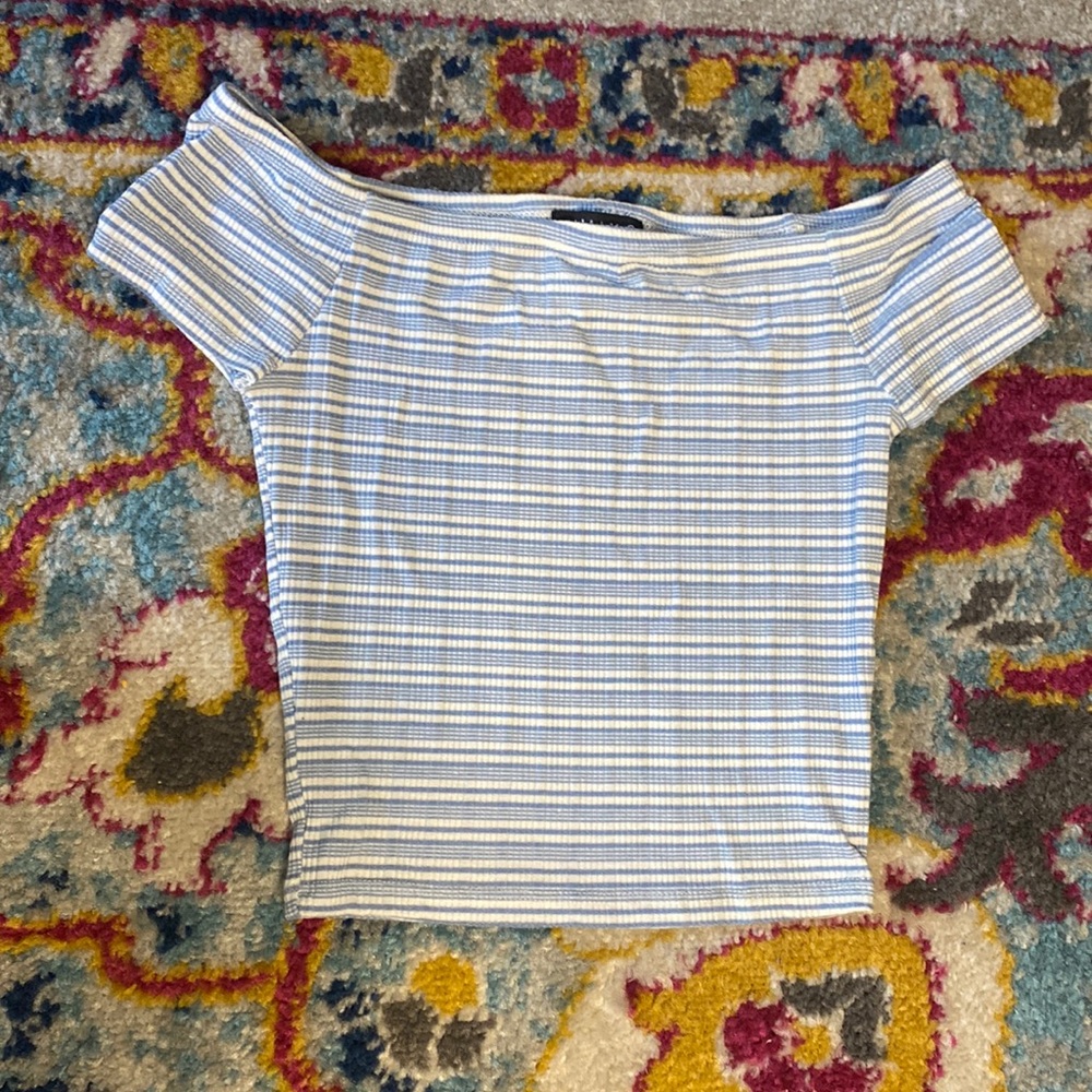 Timing baby blue and white stripped crop top